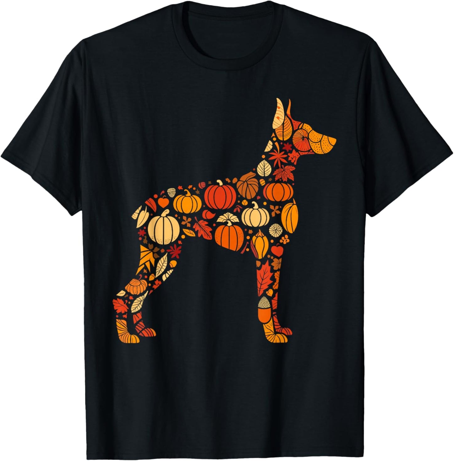 Autumn Pumpkin Doberman Pinscher Thanksgiving T-Shirt - T-Shirt | Black