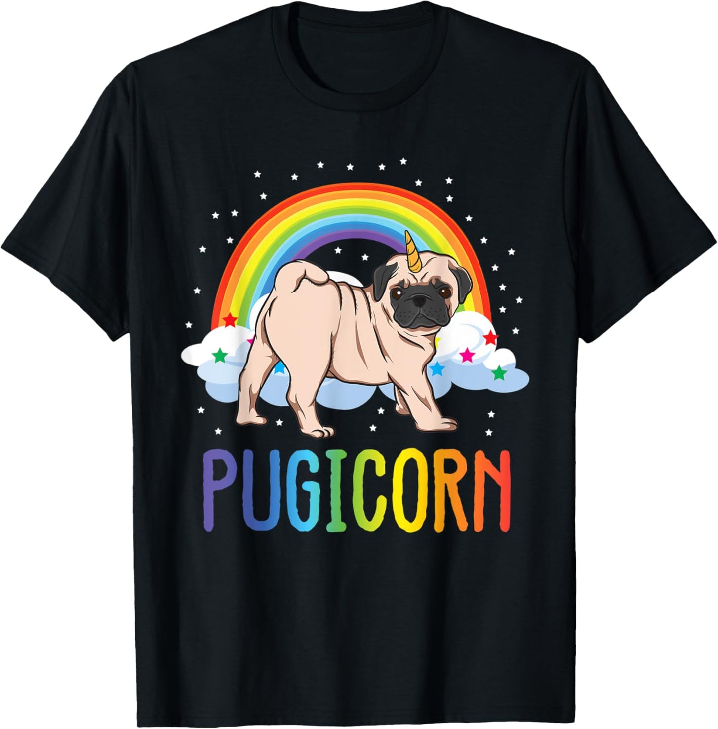 Pugicorn Pug Unicorn Space Galaxy Rainbow Girls Kids Gifts T-Shirt - T-Shirt | Black