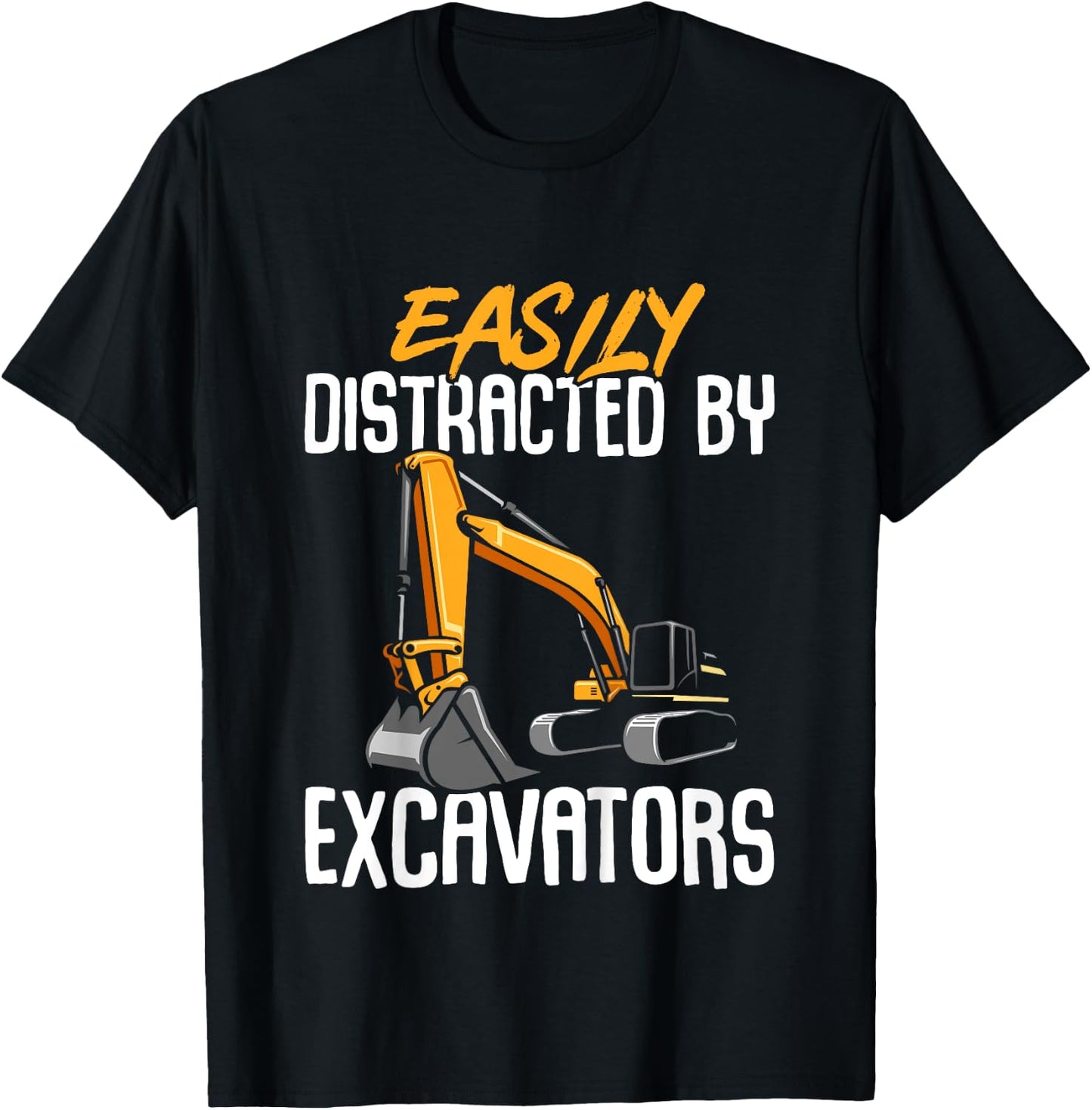 Construction Vehicle Boys Easily Distracted By Excavators T-Shirt - T-Shirt | Black
