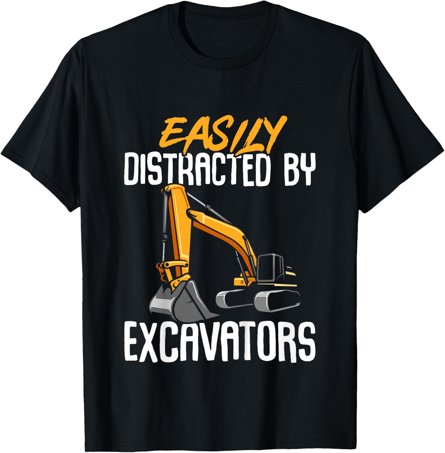 Construction Vehicle Boys Easily Distracted By Excavators T-Shirt - T-Shirt | Black