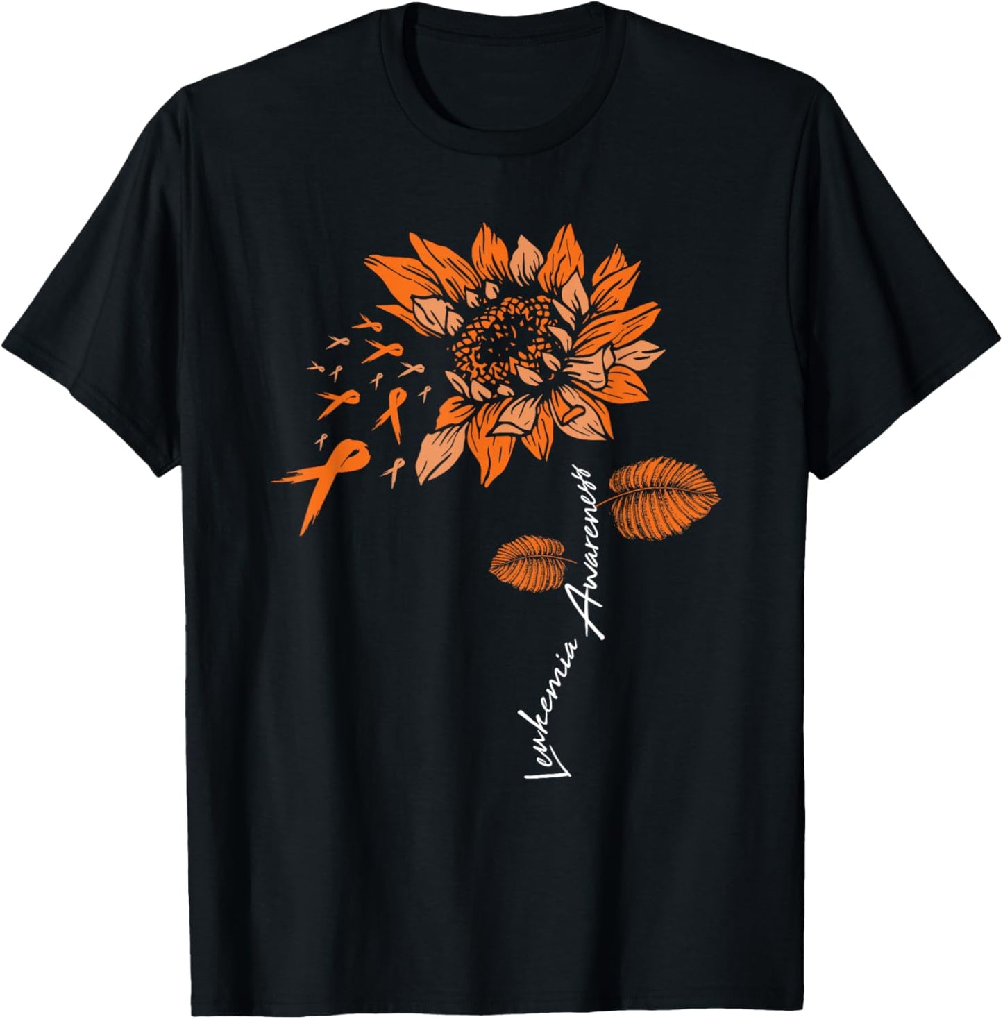 Leukemia Blood Cancer Awareness Orange Ribbon Sunflower T-Shirt - T-Shirt | Black
