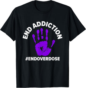 End Addiction | Purple Ribbon | Overdose Awareness T-Shirt - T-Shirt | Black