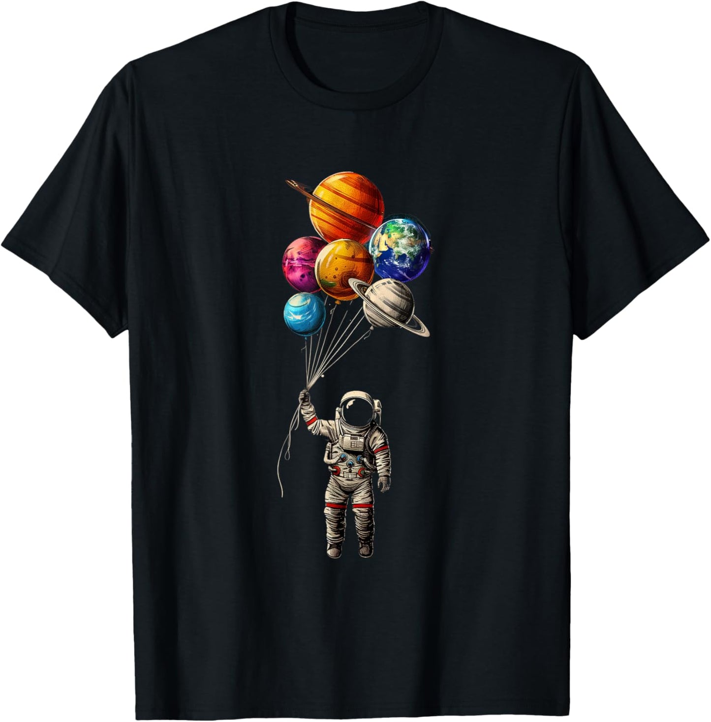 Funny Astronaut holding balloon planets T-Shirt - T-Shirt | Black