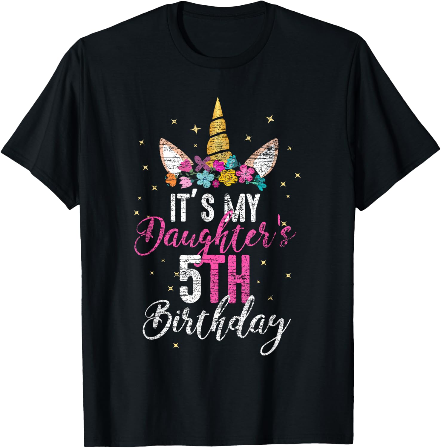Its My Daughters 5th Birthay Girl Gift Unicorn Birthday T-Shirt - T-Shirt | Black