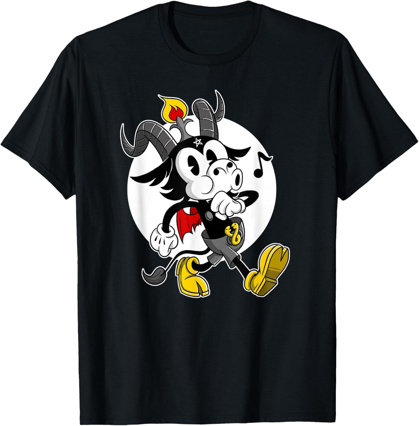 Atheist Satan Cute Baphomet goat whistling old Cartoon T-Shirt - T-Shirt | Black