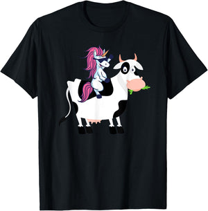 Unicorn Cow Shirt Funny Unicorn Riding Cow Gift T-Shirt - T-Shirt | Black