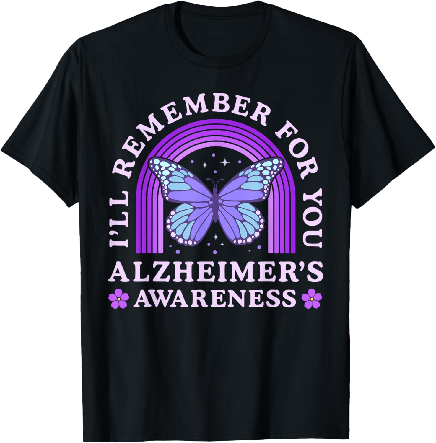I'll Remember For You Alzheimer's Awareness Purple Butterfly T-Shirt - T-Shirt | Black