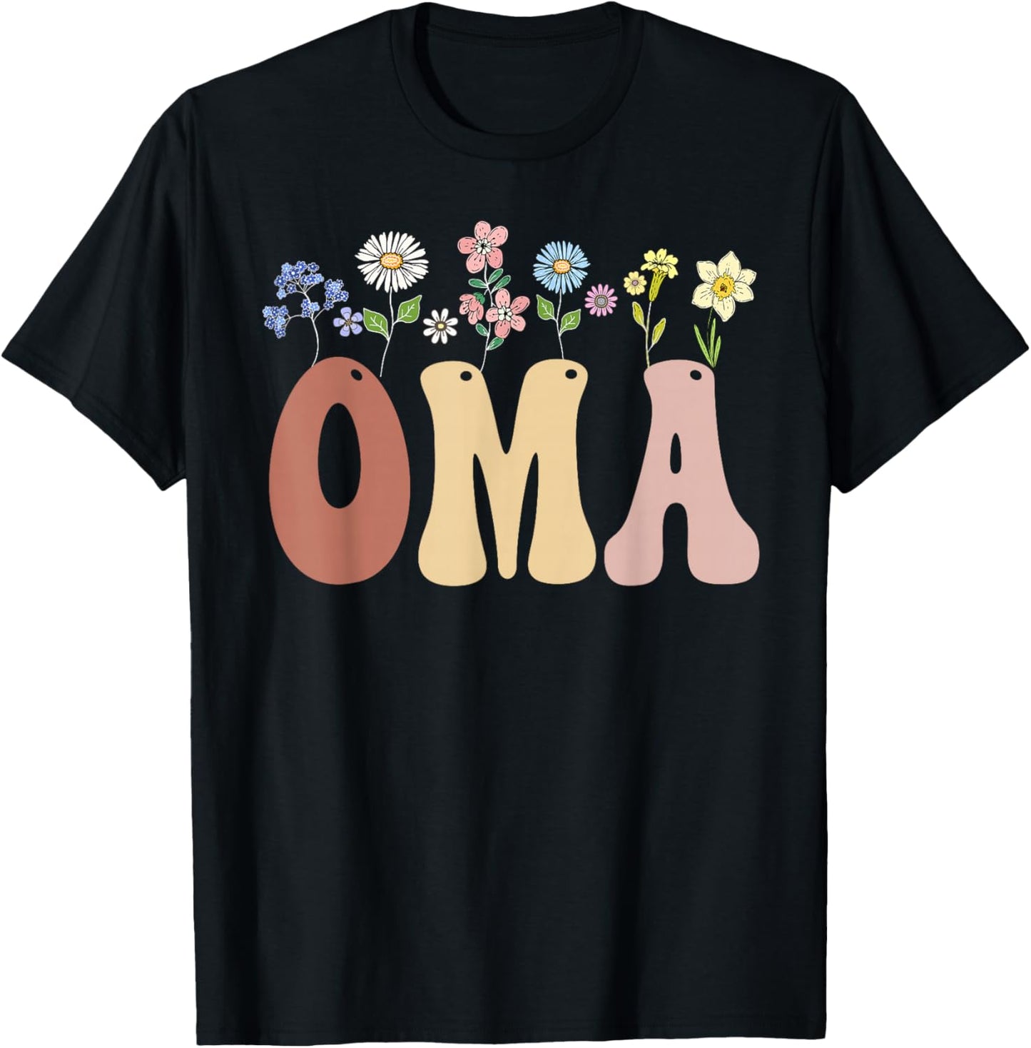 Oma Gifts Women Wildflower Floral Design Oma T-Shirt - T-Shirt | Black