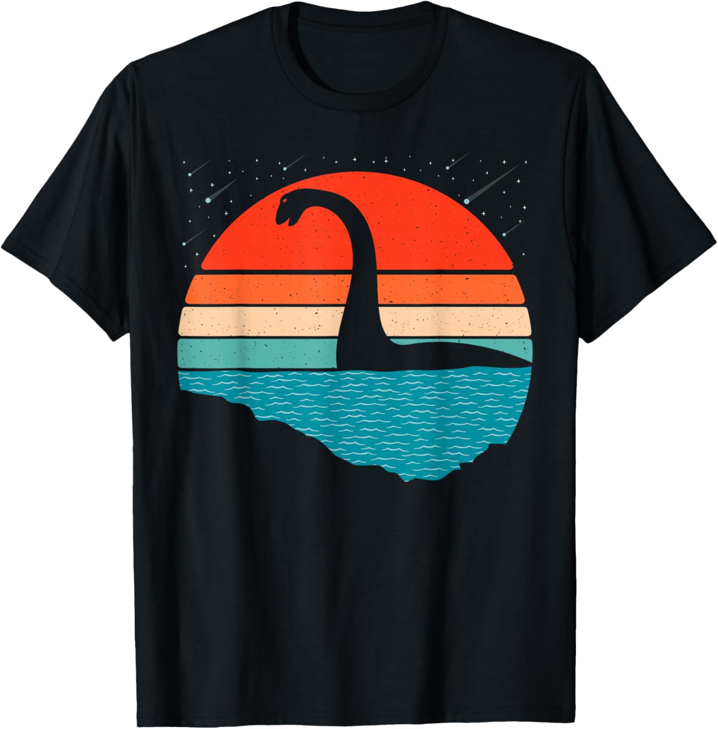 Nessie The Loch Ness Monster-Grafik, Retro-Sonnenuntergang, Loch Ness T-Shirt - T-Shirt | Black