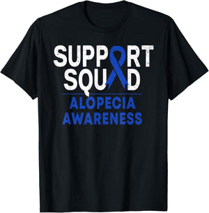 Support Squad Alopecia Awareness Blue AA Ribbon Warrior T-Shirt - T-Shirt | Black