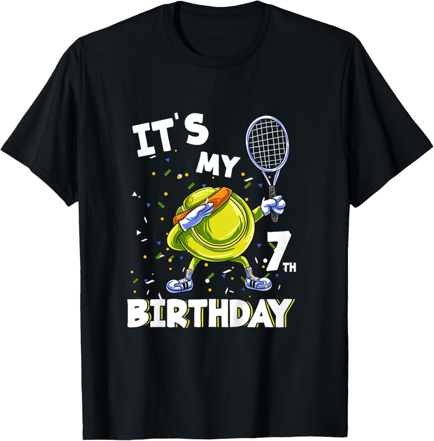 Kids It's my 7th Birthday 7 Year Old Tennis Birthday T-Shirt - T-Shirt | Black