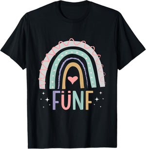 5. Geburtstag süßes Regenbogen Mädchen 5 Jahre alt T-Shirt - T-Shirt | Black