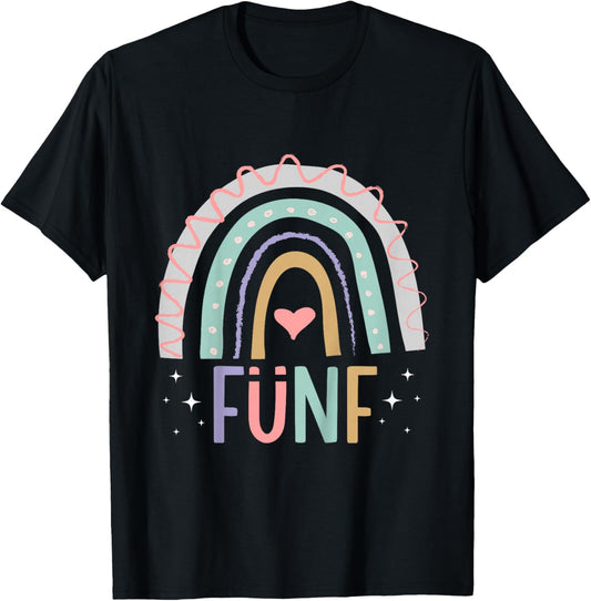 5. Geburtstag süßes Regenbogen Mädchen 5 Jahre alt T-Shirt - T-Shirt | Black