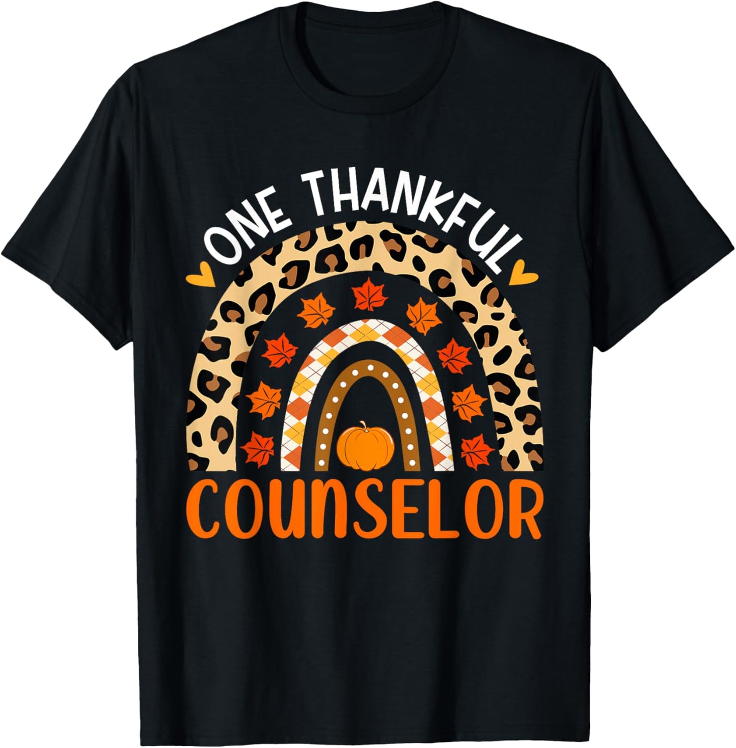One Thankful Counselor Thanksgiving Rainbow Counselor Fall T-Shirt - T-Shirt | Black