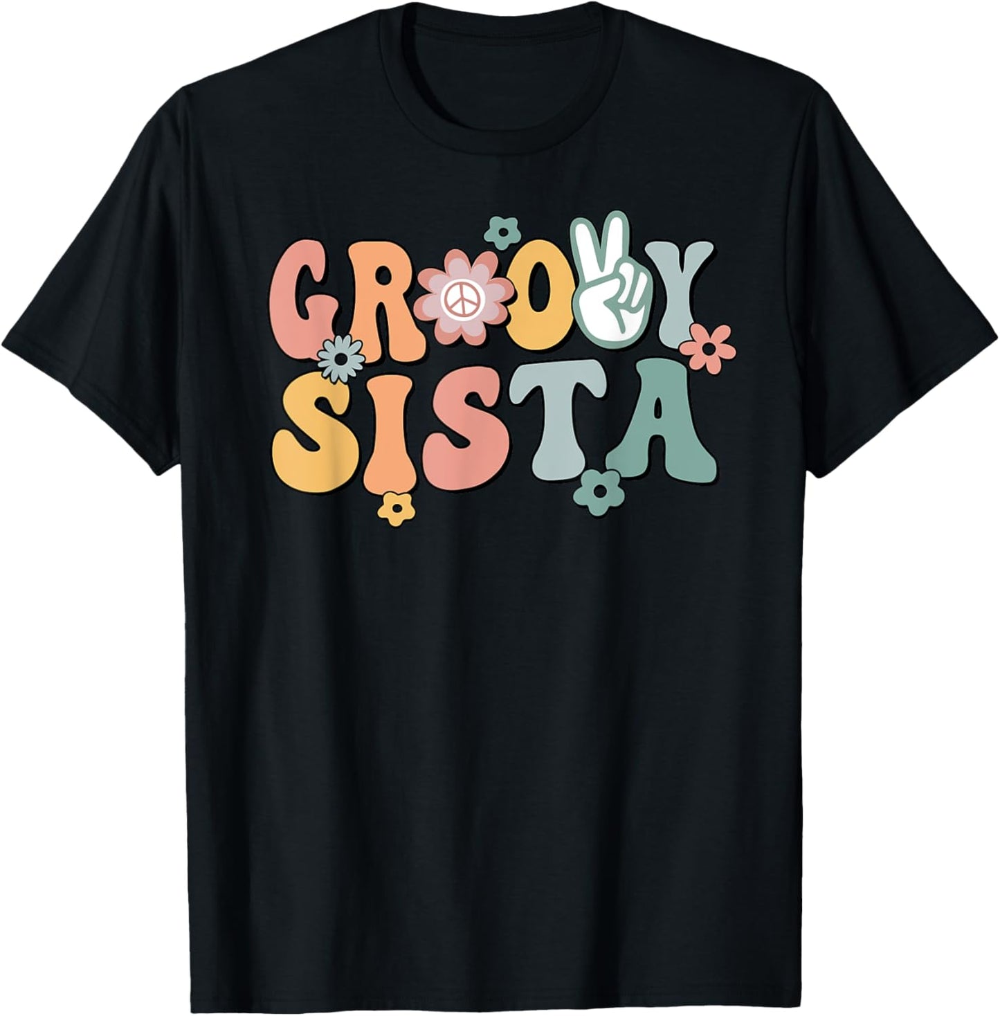 Groovy Sista Retro Sister Matching Family 1st Birthday Party T-Shirt - T-Shirt | Black