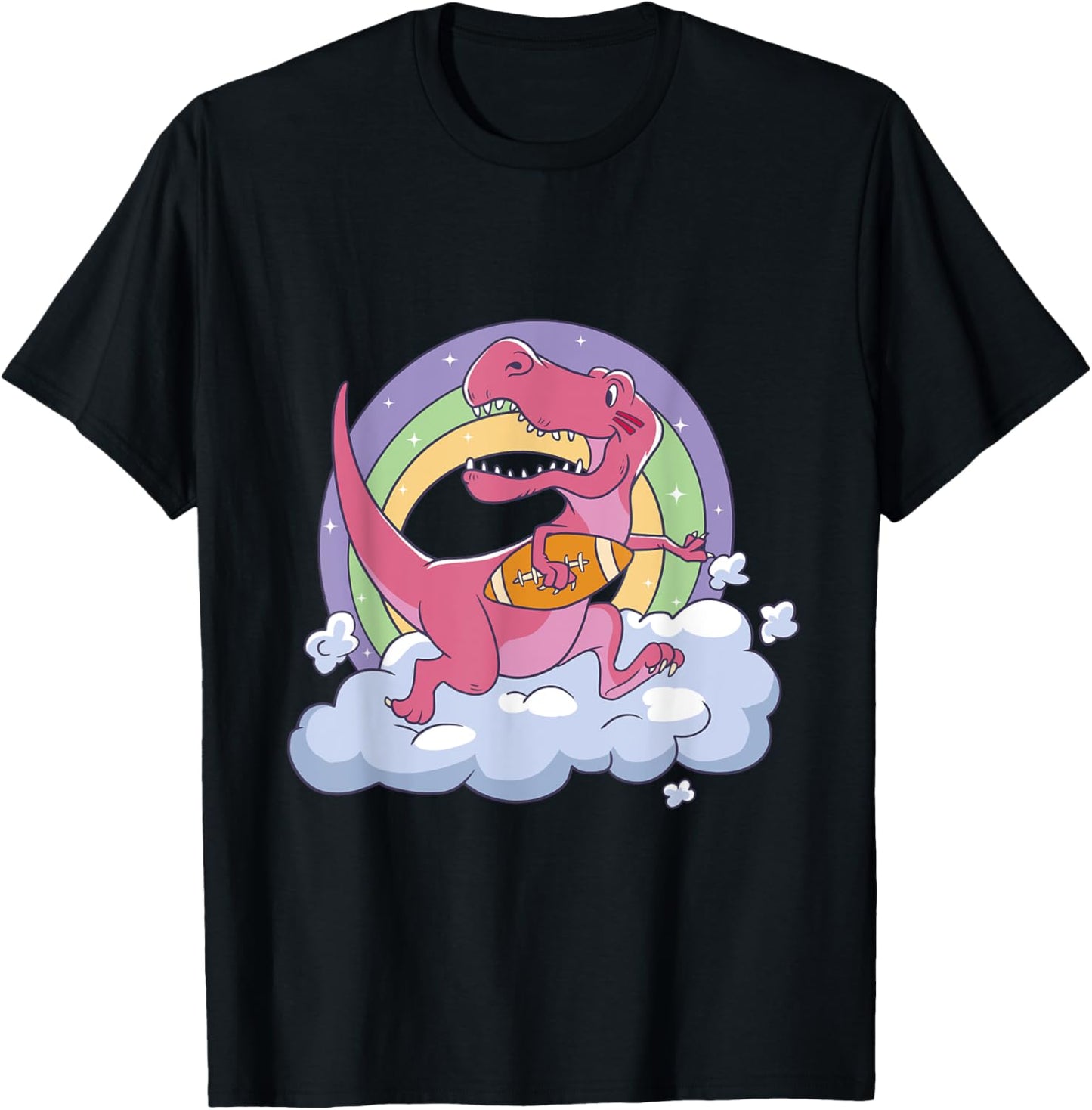 Cute T-Rex Dinosaur Playing Football Cartoon Sports Graphic T-Shirt - T-Shirt | Black