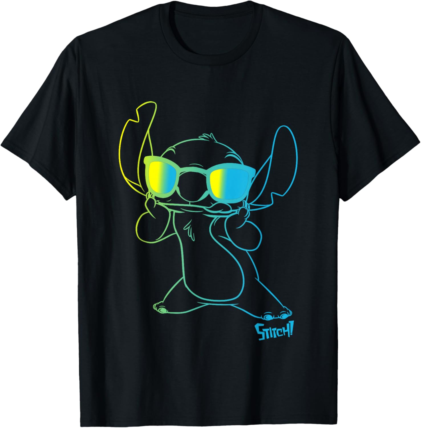 Disney Lilo & Stitch Cool Stitch Neon Outline Chest Portrait T-Shirt - T-Shirt | Black