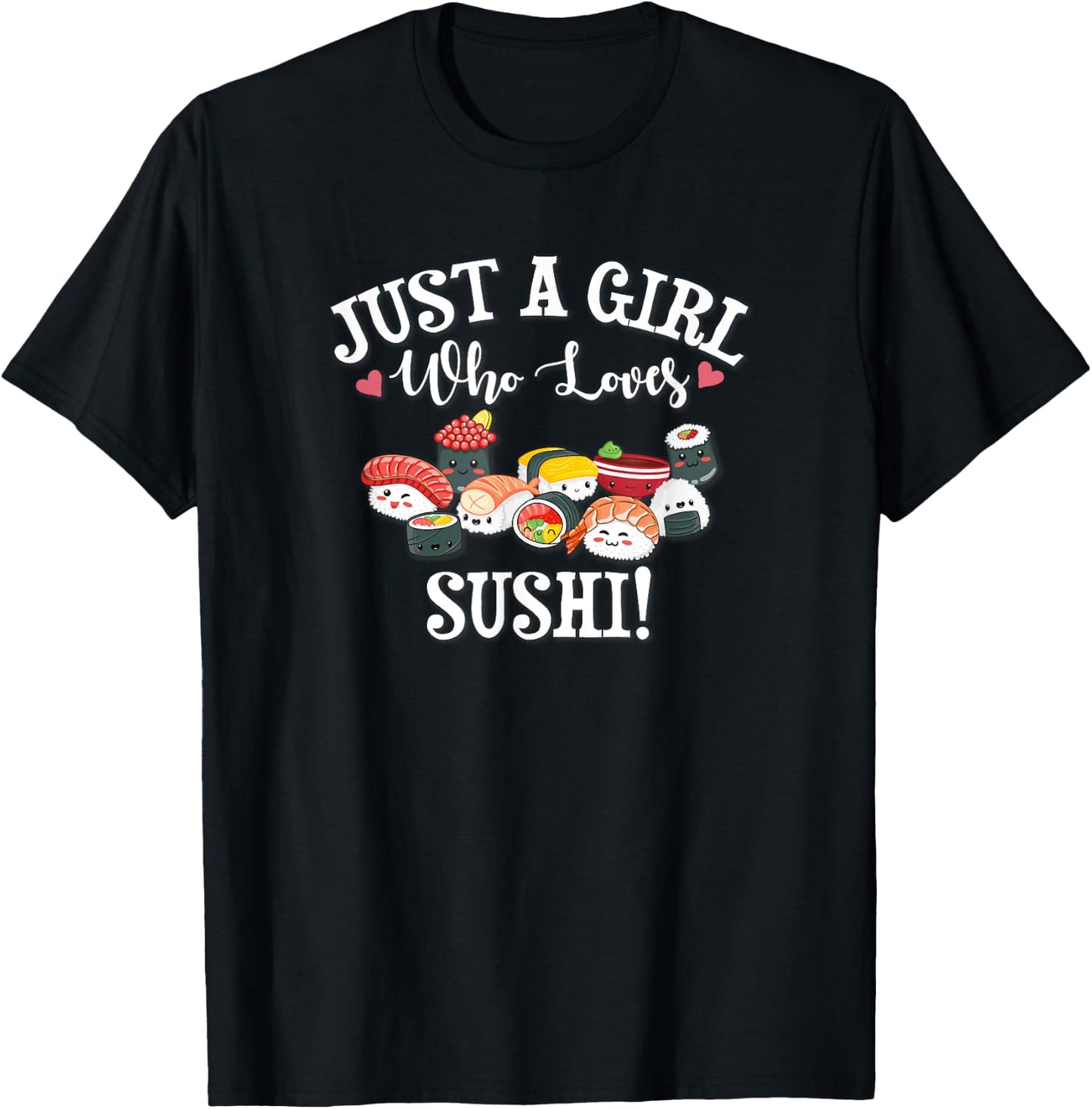 Funny Kawaii Kid Chibi Anime Girl Who Loves Sushi Roll Lover T-Shirt - T-Shirt | Black
