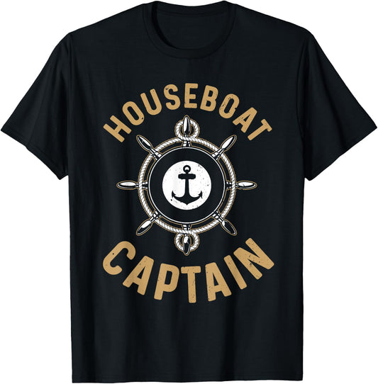 Cool Houseboat Captain Design Women Houseboat Lover T-Shirt - T-Shirt | Black
