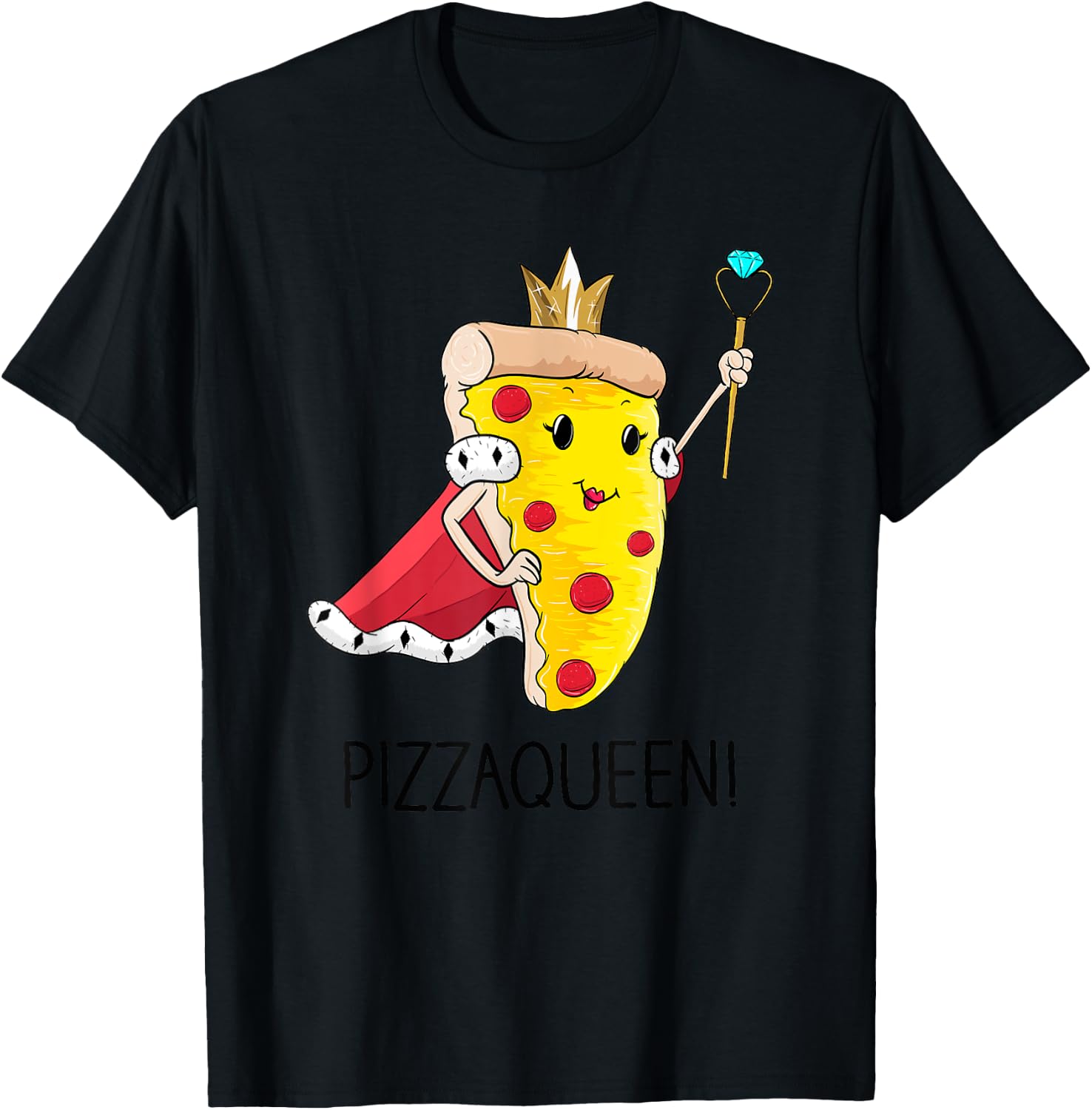Kids Funny Pizza Queen Shirt Salami Pizza Fast Food Girl T-Shirt - T-Shirt | Black