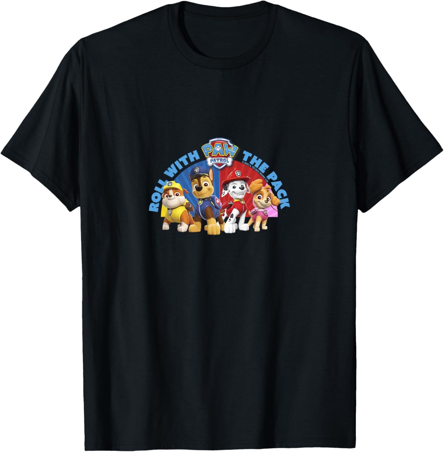 PAW Patrol Roll The Pack Rubble Chase Marshall Skye T-Shirt - T-Shirt | Black