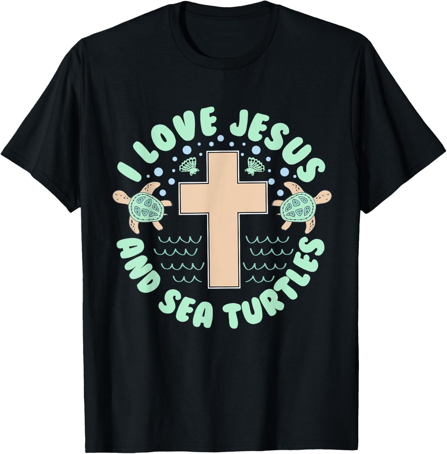 I Love Jesus & Sea Turtles Christian Faith Cross Beach Gift T-Shirt - T-Shirt | Black