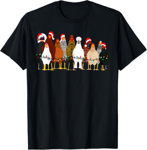 Cute Christmas Chickens Santa Farm Chickens Animals Pajamas T-Shirt - T-Shirt | Black