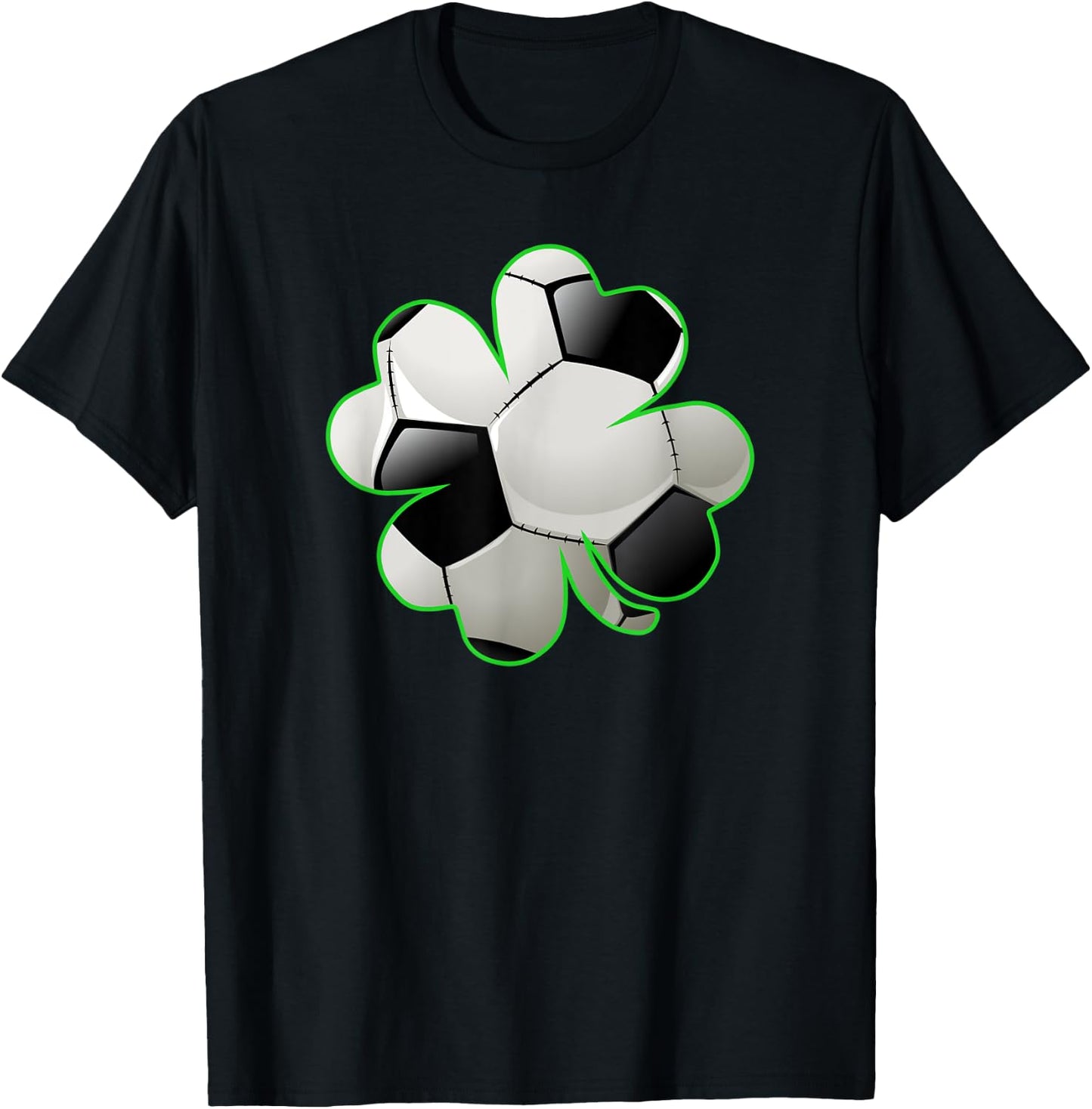 Soccer Ball Shamrock Four Leaf Clover St Patrick's Day T-Shirt - T-Shirt | Black