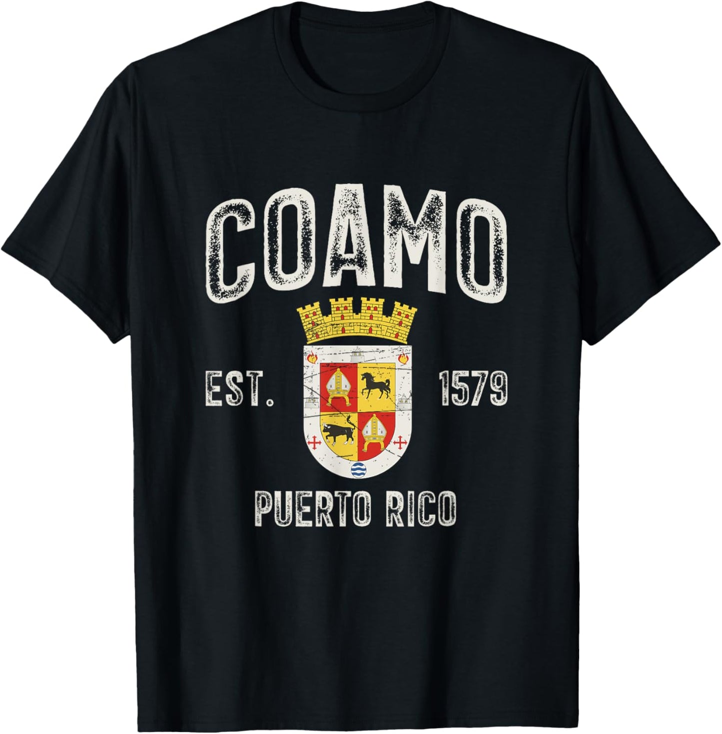 Coamo City In Puerto Rico Est 1579, Coamo Armorial T-Shirt - T-Shirt | Black