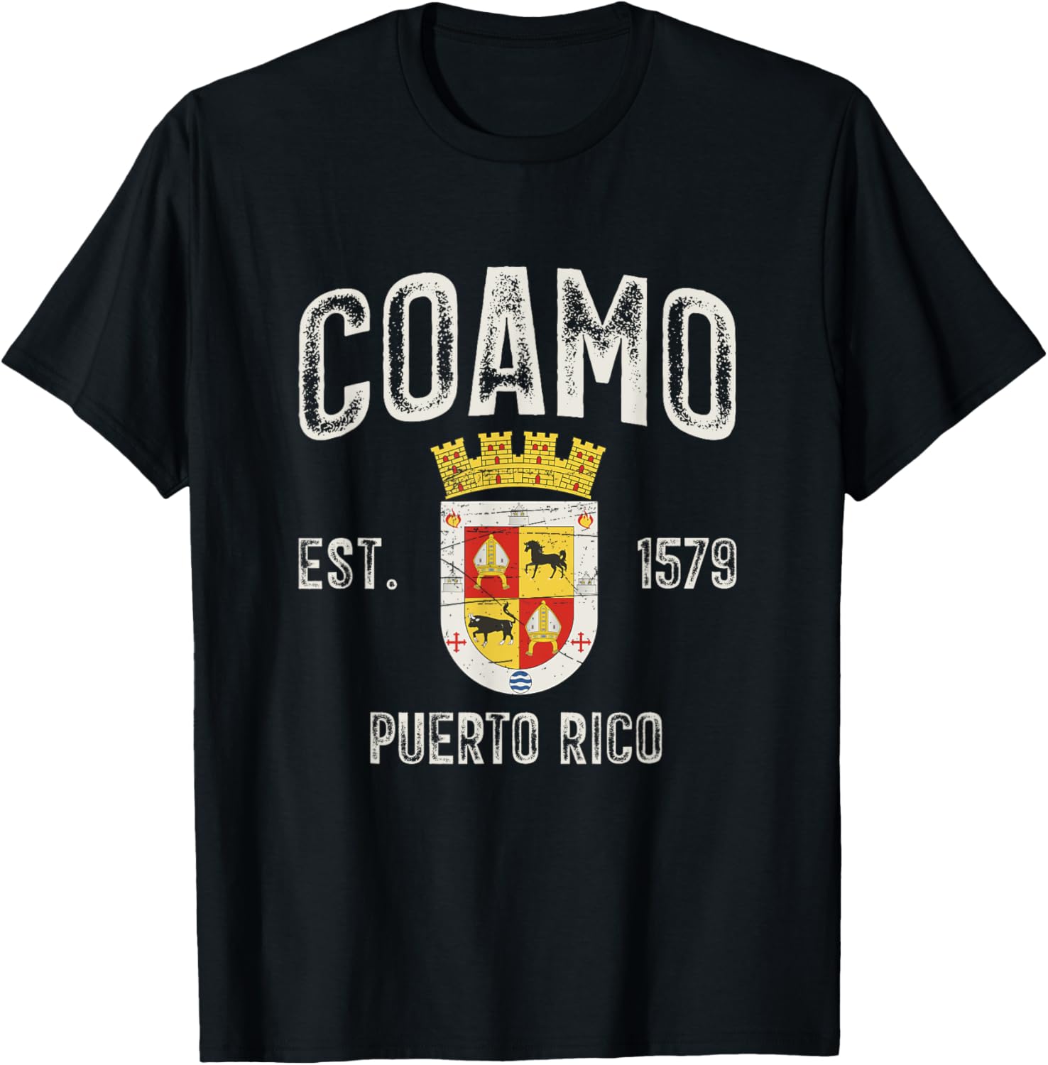 Coamo City In Puerto Rico Est 1579, Coamo Armorial T-Shirt - T-Shirt | Black