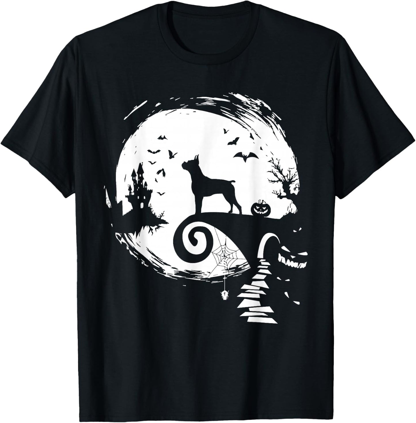 Boxer Dog And Moon Halloween Costume Dog Lover Funny T-Shirt - T-Shirt | Black