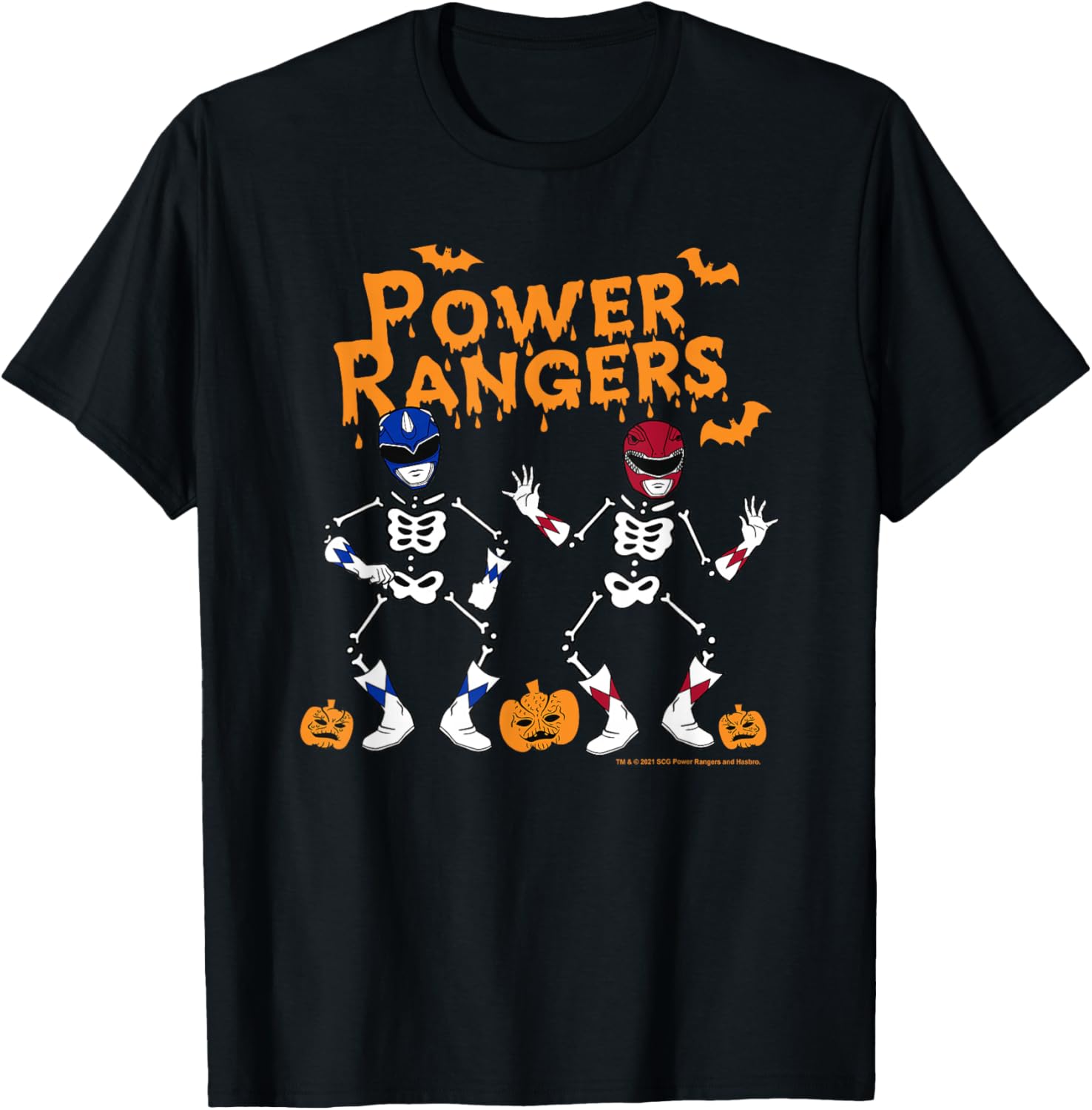Power Rangers Halloween Blue & Red Skeletons T-Shirt - T-Shirt | Black