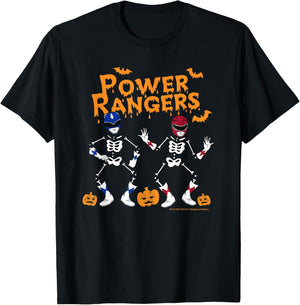 Power Rangers Halloween Blue & Red Skeletons T-Shirt - T-Shirt | Black
