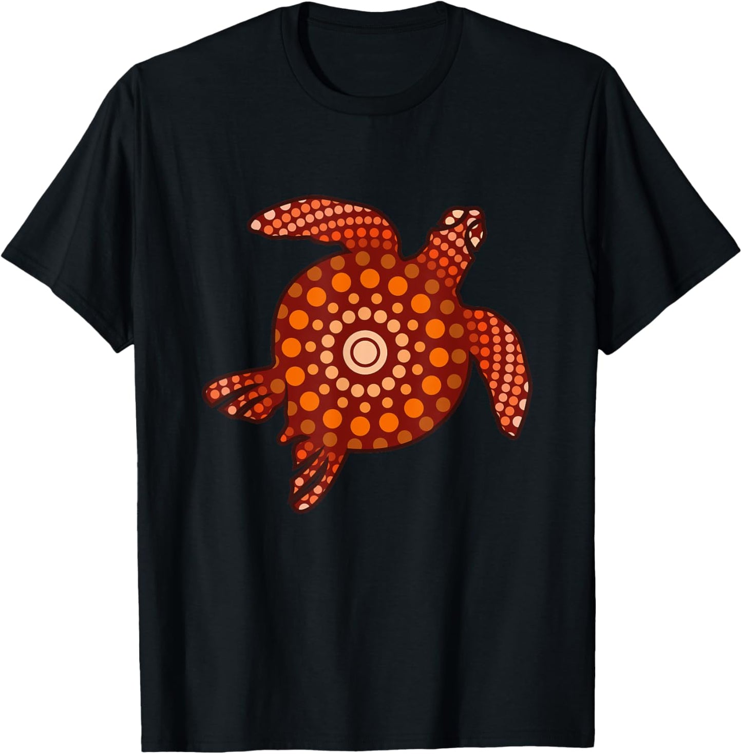 Red and Orange Turtle Aboriginal Art T-Shirt - T-Shirt | Black