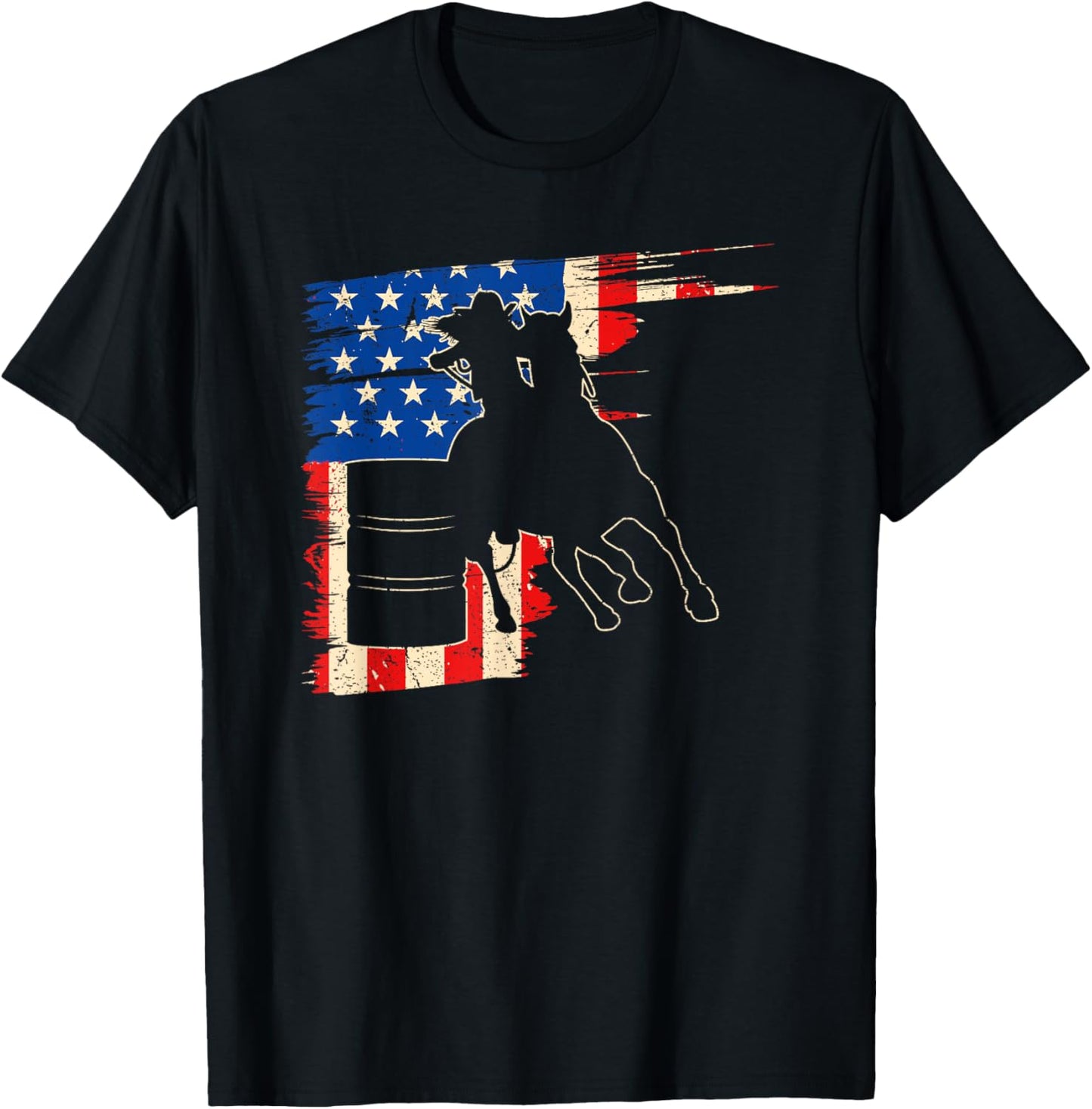 Barrel Racer American Flag, Patriotic Rodeo Barrel Racing T-Shirt - T-Shirt | Black
