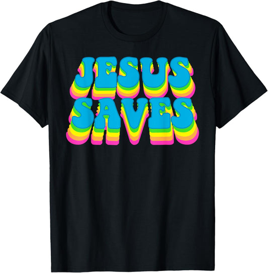 Groovy Jesus Saves Christian 70's Hippie T-Shirt - T-Shirt | Black