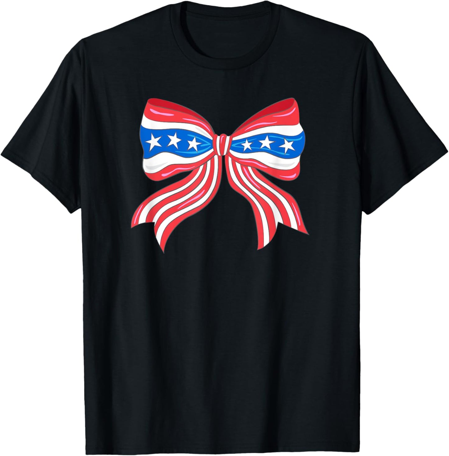 Preppy Patriotic Bow USA Flag T-Shirt - T-Shirt | Black