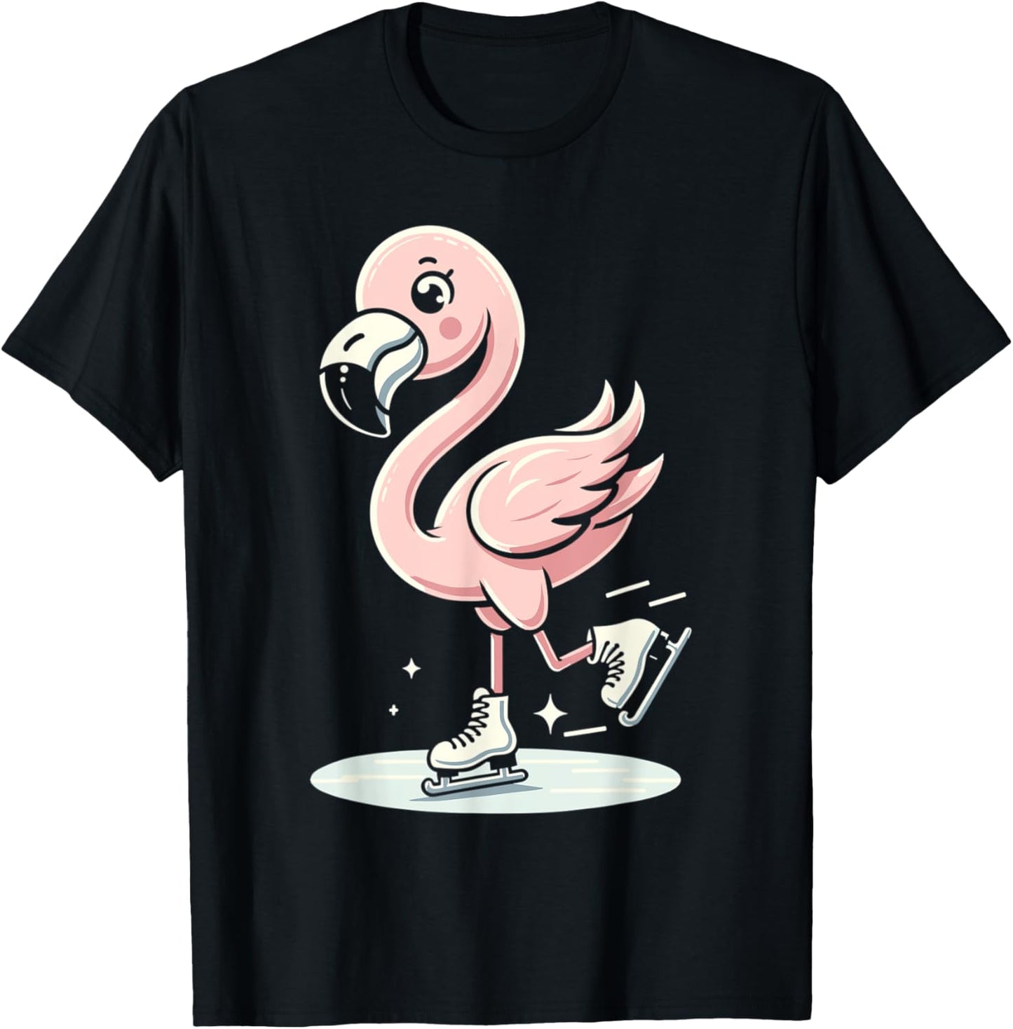 Cute Flamingo Ice Skating Skater Figure Skating For Girls T-Shirt - T-Shirt | Black