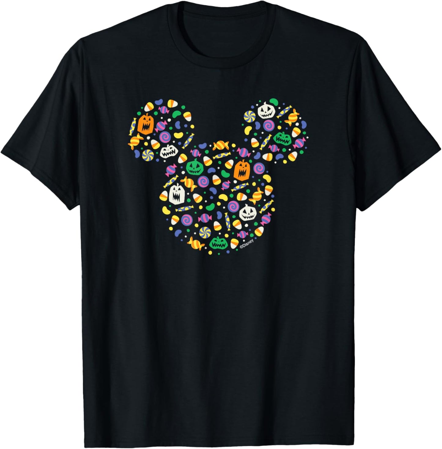 Disney Mickey Mouse Halloween Head Icon Pumpkins and Candy T-Shirt - T-Shirt | Black