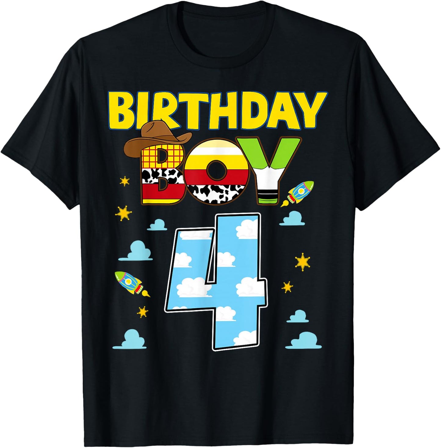 Western Family Birthday Boy Shirt 4 Cowboy 4th Birthday T-Shirt - T-Shirt | Black