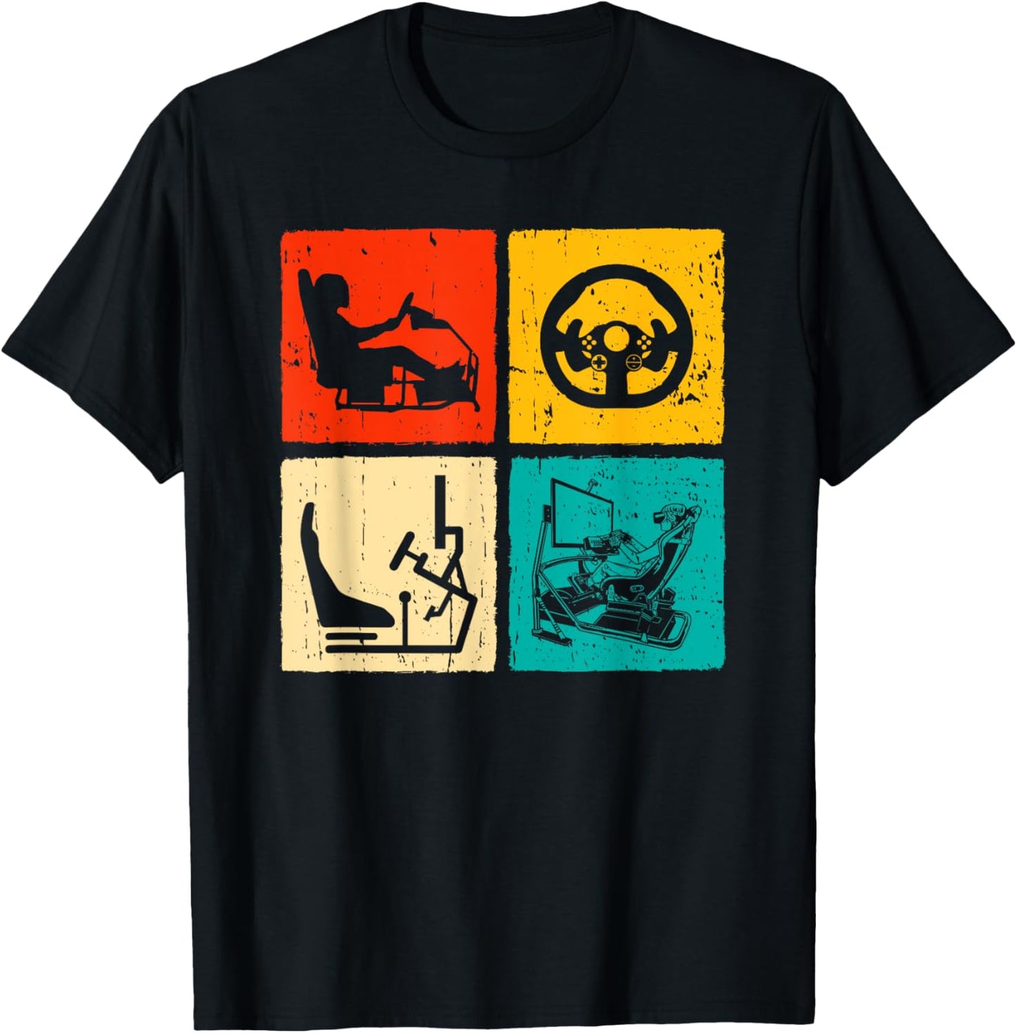Sim Racing Retro Vintage Simulator Cockpit Racer Experience T-Shirt - T-Shirt | Black