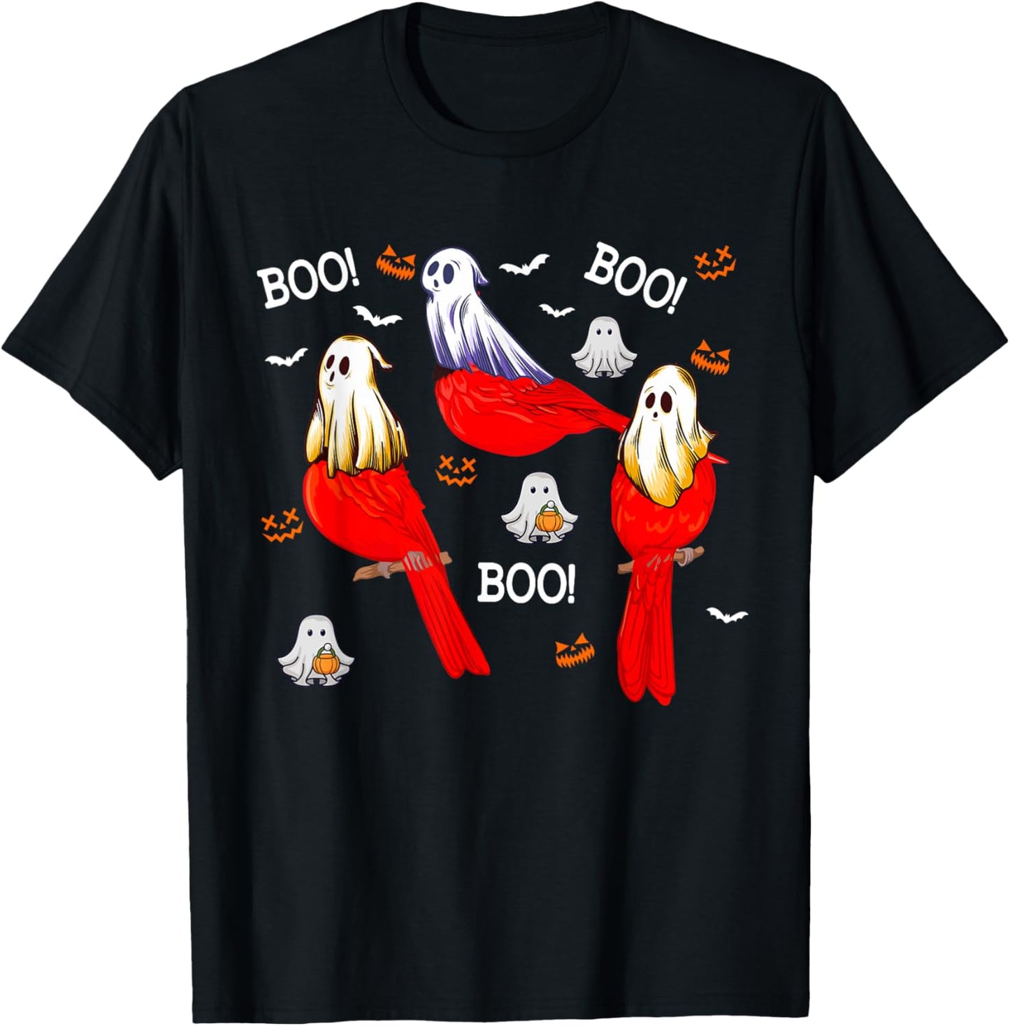 Three Halloween Cardinal Birds As Boo Ghost Costume Kids T-Shirt - T-Shirt | Black