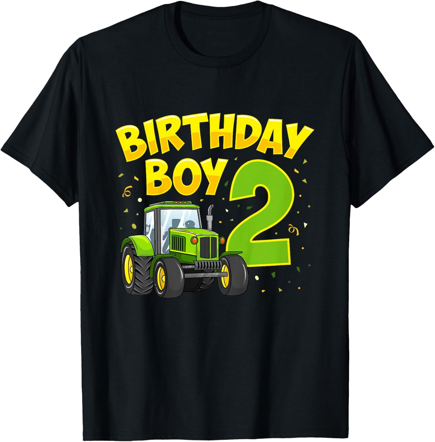 Kids 2nd Birthday Boy 2 Year Old Farm Truck Tractor Party T-Shirt - T-Shirt | Black
