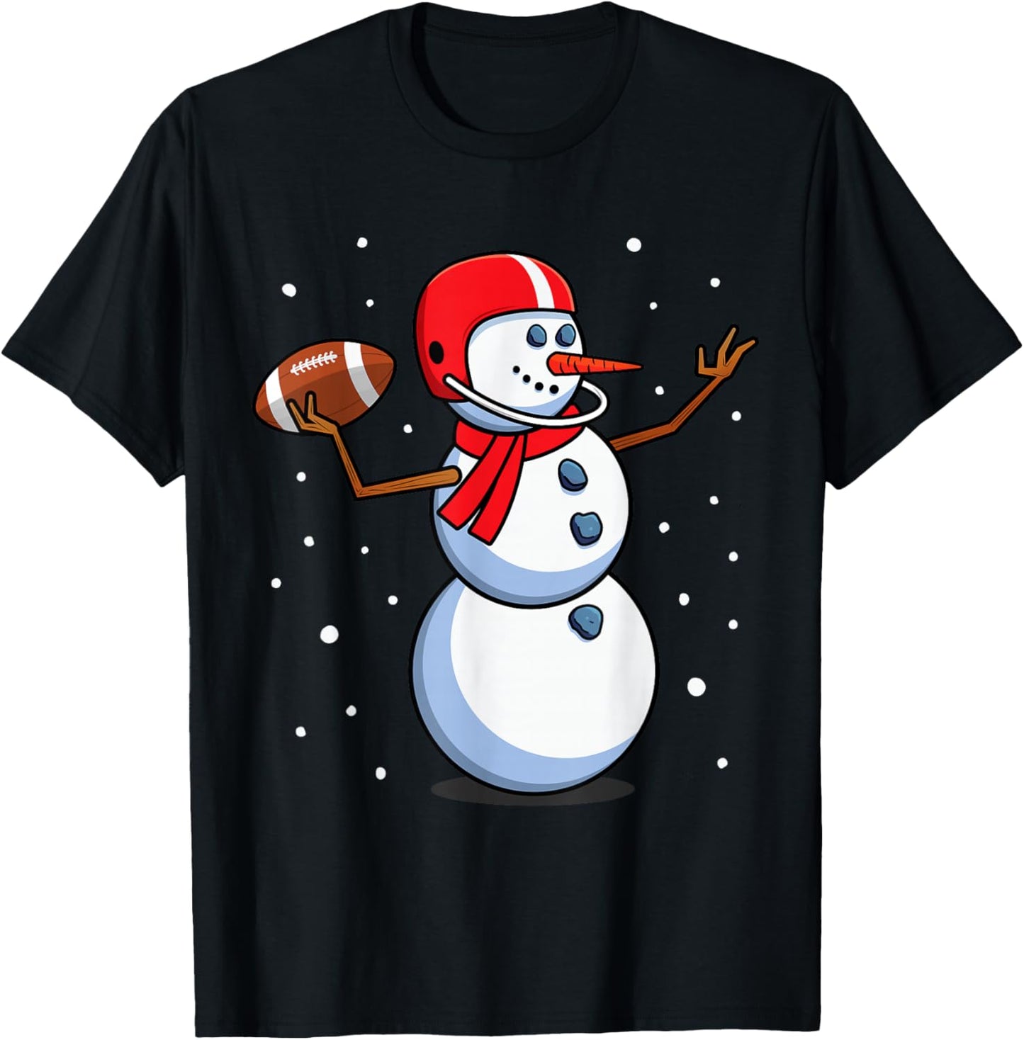 Snowman Football Player Santa Hat Men Boys Christmas Sports T-Shirt - T-Shirt | Black