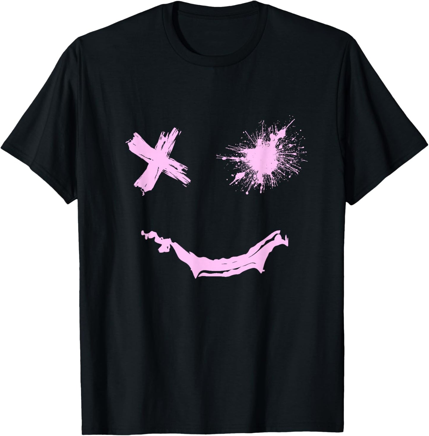 Pink Grunge Face Smile Color Graphic Pink T-Shirt - T-Shirt | Black