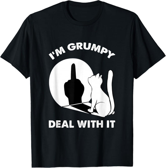Funny Cat Middle Finger Shirts Cat I'm Grumpy Deal with It T-Shirt - T-Shirt | Black