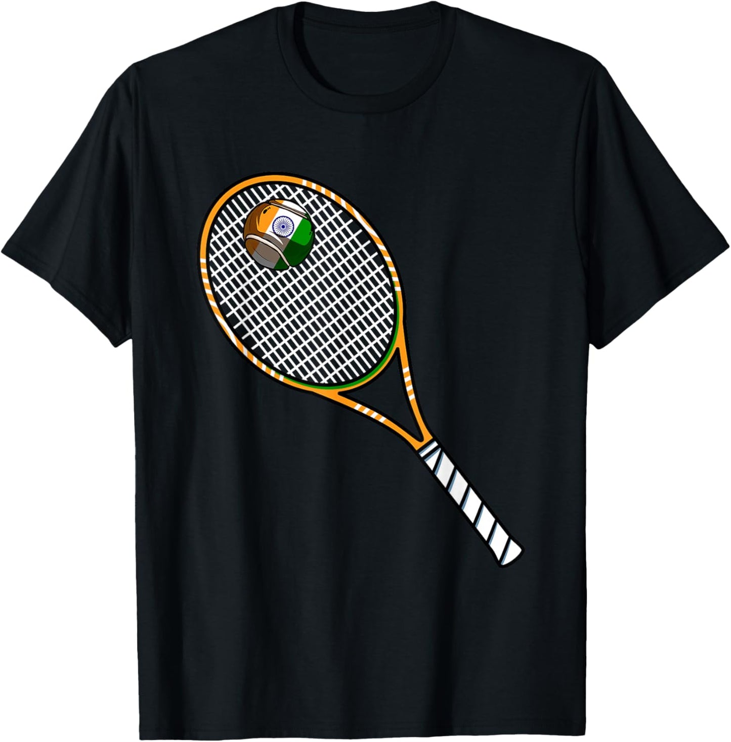 Tennis Racket And Ball Flag Of India T-Shirt - T-Shirt | Black