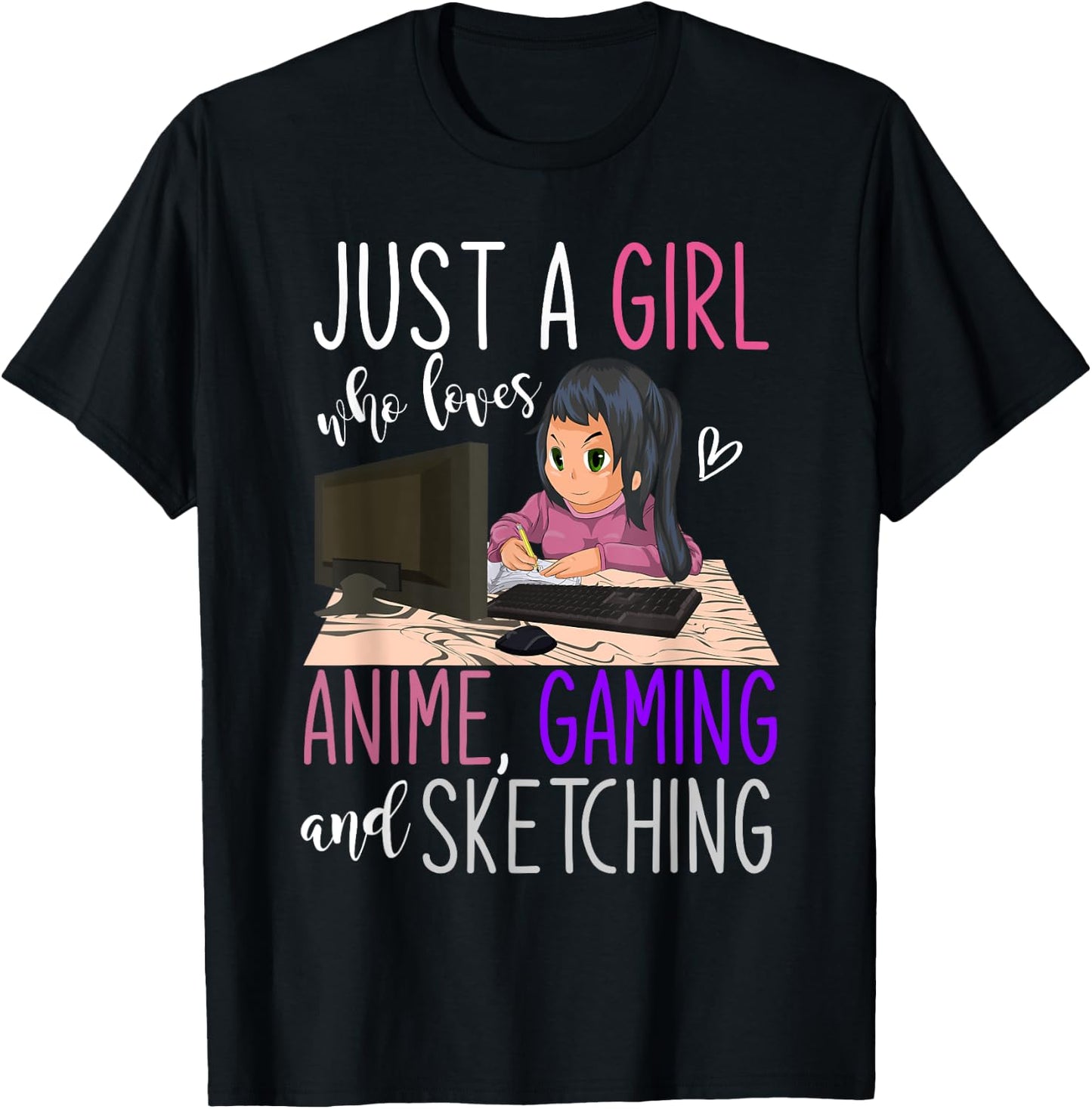 Artist Gamer Girls Gift Sketching Video Games Gaming Anime T-Shirt - T-Shirt | Black