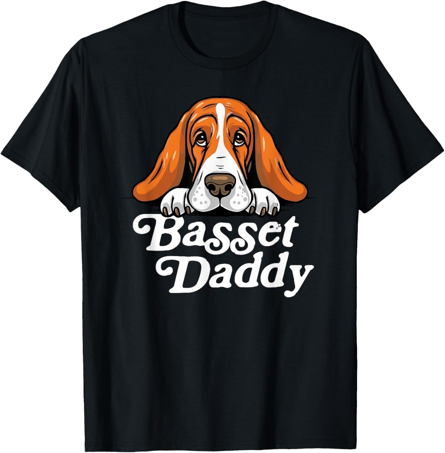 Basset Daddy Basset Hound Dad Puppy Cute Retro Dog Dad 80s T-Shirt - T-Shirt | Black