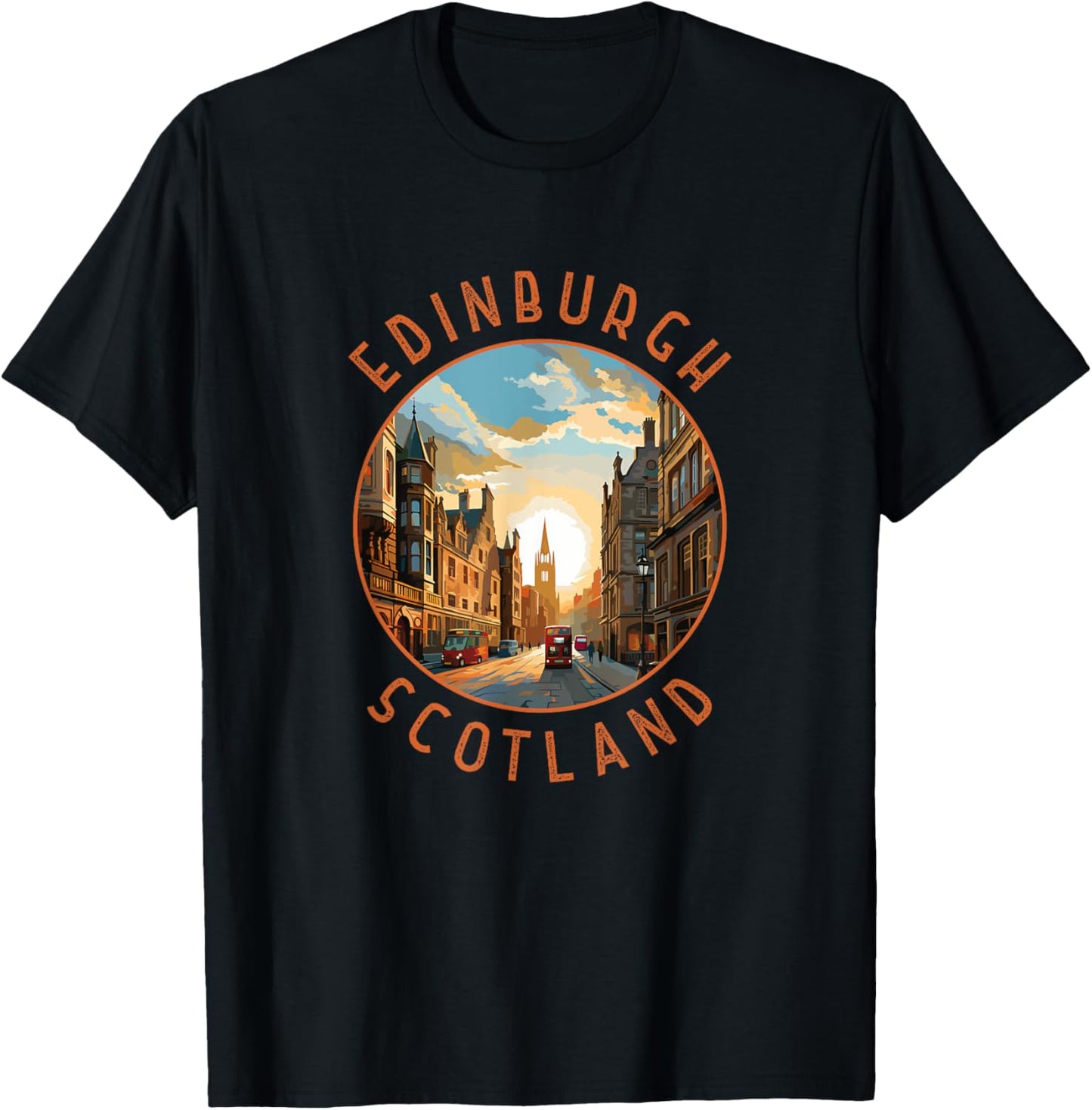 Edinburgh Scotland Retro Distressed Circle Travel Souvenir T-Shirt - T-Shirt | Black